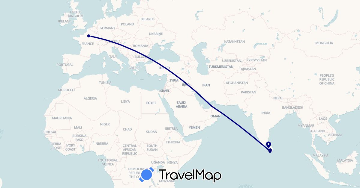 TravelMap itinerary: driving in United Arab Emirates, France, Sri Lanka (Asia, Europe)